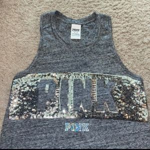 RARE Victoria’s Secret PINK Sequin Grey Tank Top